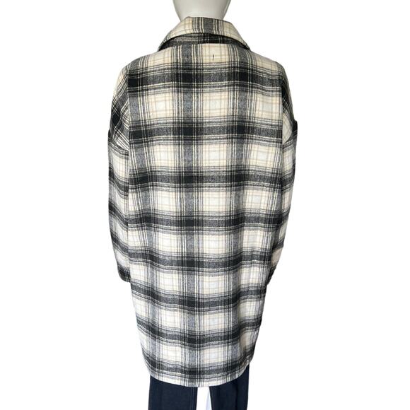 Banana Republic Women Black and Cream Brushed Flannel Plaid Shirt Jacket Small - Picture 3 of 4
